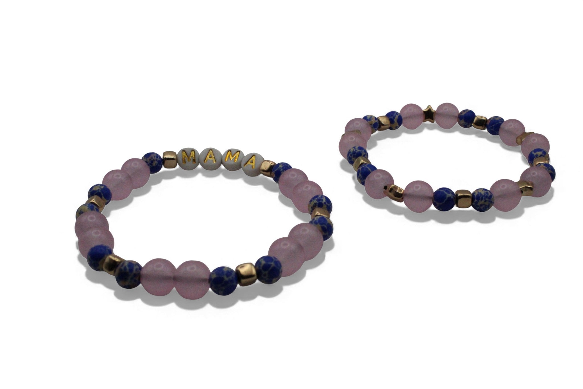 Mama & Dochter Armband Set – Roze & Blauwe Kralen met Gouden Accenten | MAMA Armband + Kinderarmband | Matching Sieraden