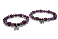Mama & Kind Armband Set – Paarse Kralen met Zilveren Vlinder Bedel | Matching Armbanden | Moeder Dochter Sieraden