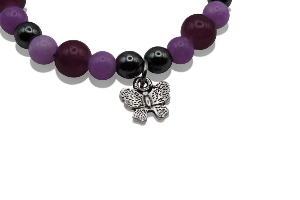 Mama & Kind Armband Set – Paarse Kralen met Zilveren Vlinder Bedel | Matching Armbanden | Moeder Dochter Sieraden