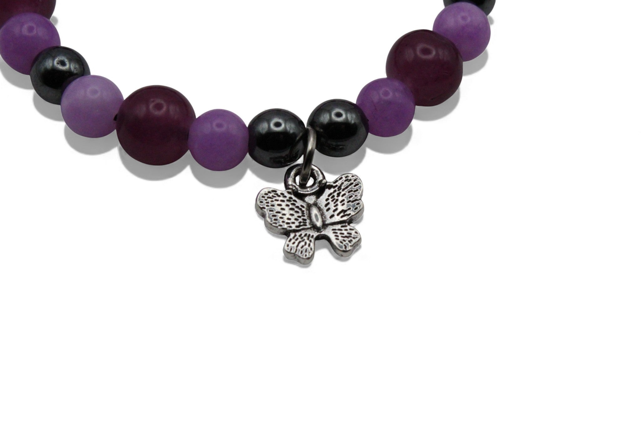 Mama & Kind Armband Set – Paarse Kralen met Zilveren Vlinder Bedel | Matching Armbanden | Moeder Dochter Sieraden