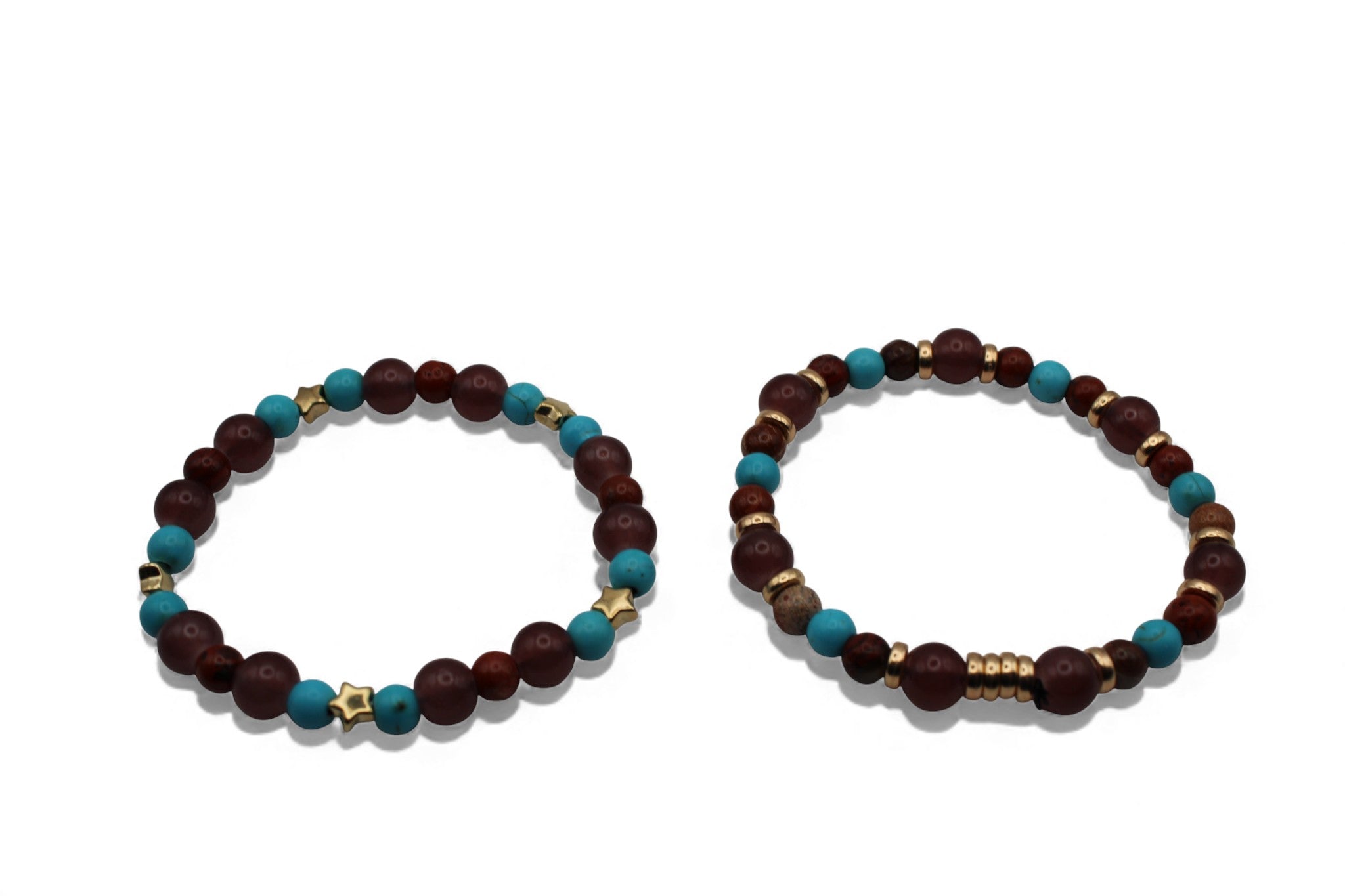 Duo Armband Set – Turquoise & Bordeaux Kralen met Goudkleurige Accenten | Matching Armbanden | Unisex Sieraden