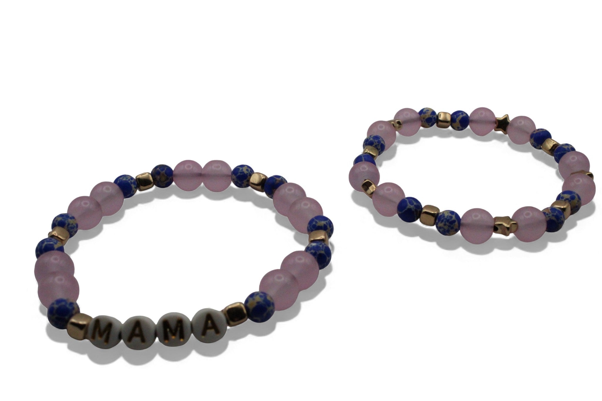 Mama & Dochter Armband Set – Roze & Blauwe Kralen met Gouden Accenten | MAMA Armband + Kinderarmband | Matching Sieraden