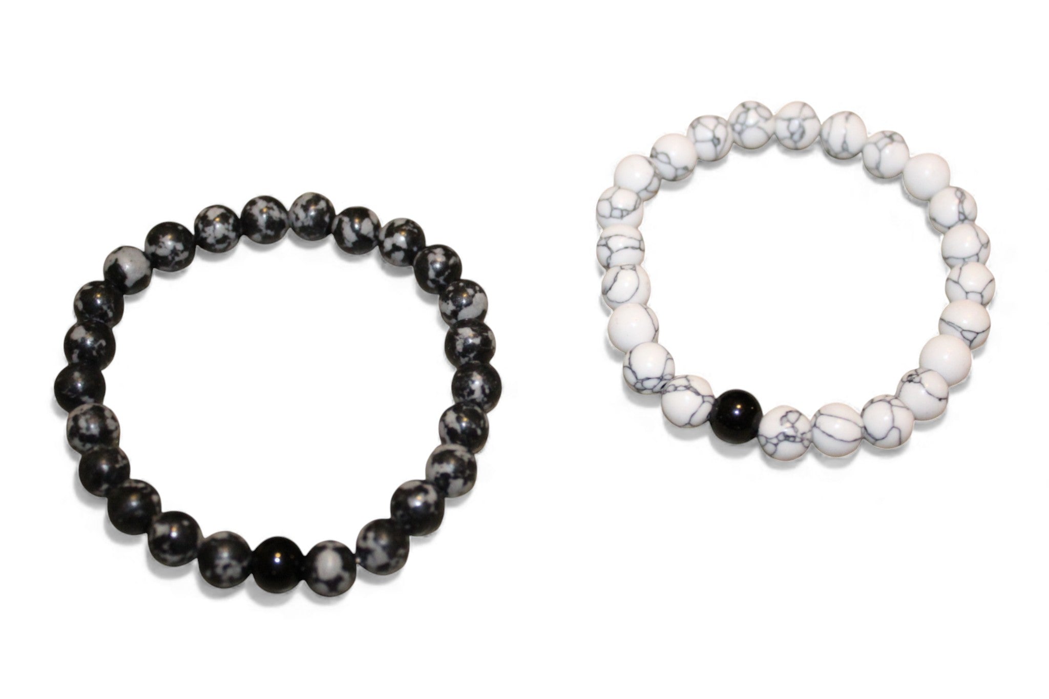 Matchende Duo Armbanden – Black & White Marble Look | Koppel Armbanden met Contrasterende Accentkraal | Unisex Set