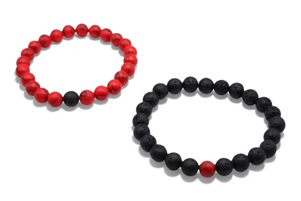 Matchende Duo Armbanden – Rode Howliet & Lava Steen | Koppel- & Vriendschapsarmbanden | Heren & Dames