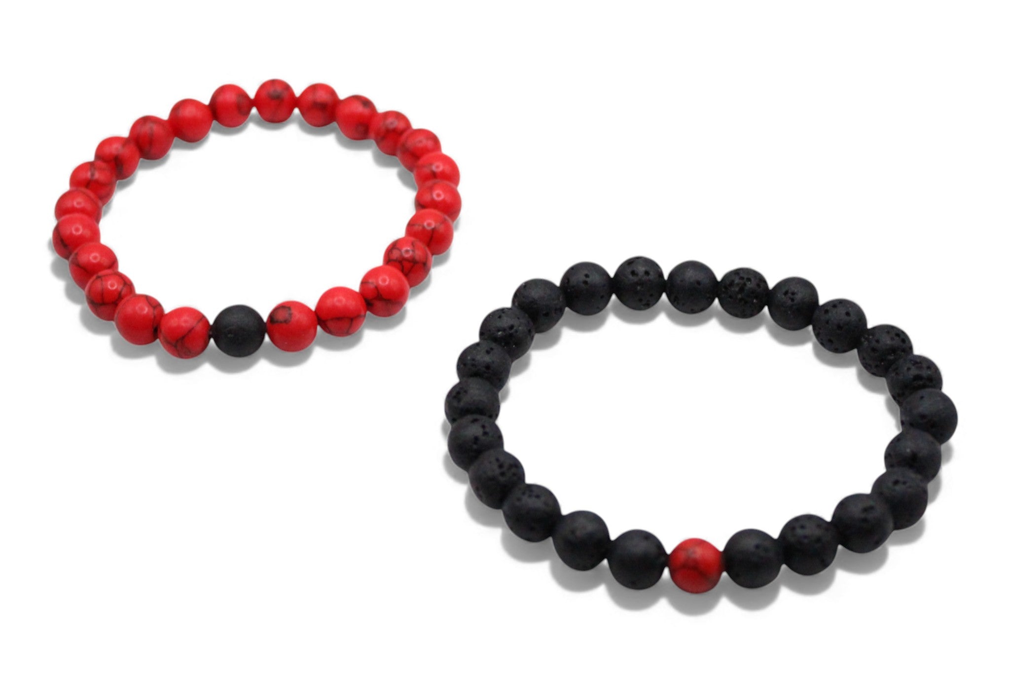 Matchende Duo Armbanden – Rode Howliet & Lava Steen | Koppel- & Vriendschapsarmbanden | Heren & Dames