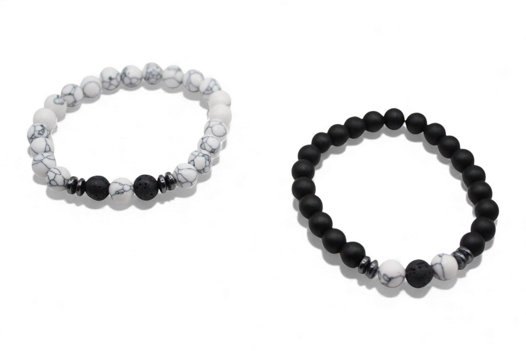 Matchende Duo Armbanden – Black & White Marble met Lava Steen | Koppel- & Vriendschapsarmbanden | Heren & Dames