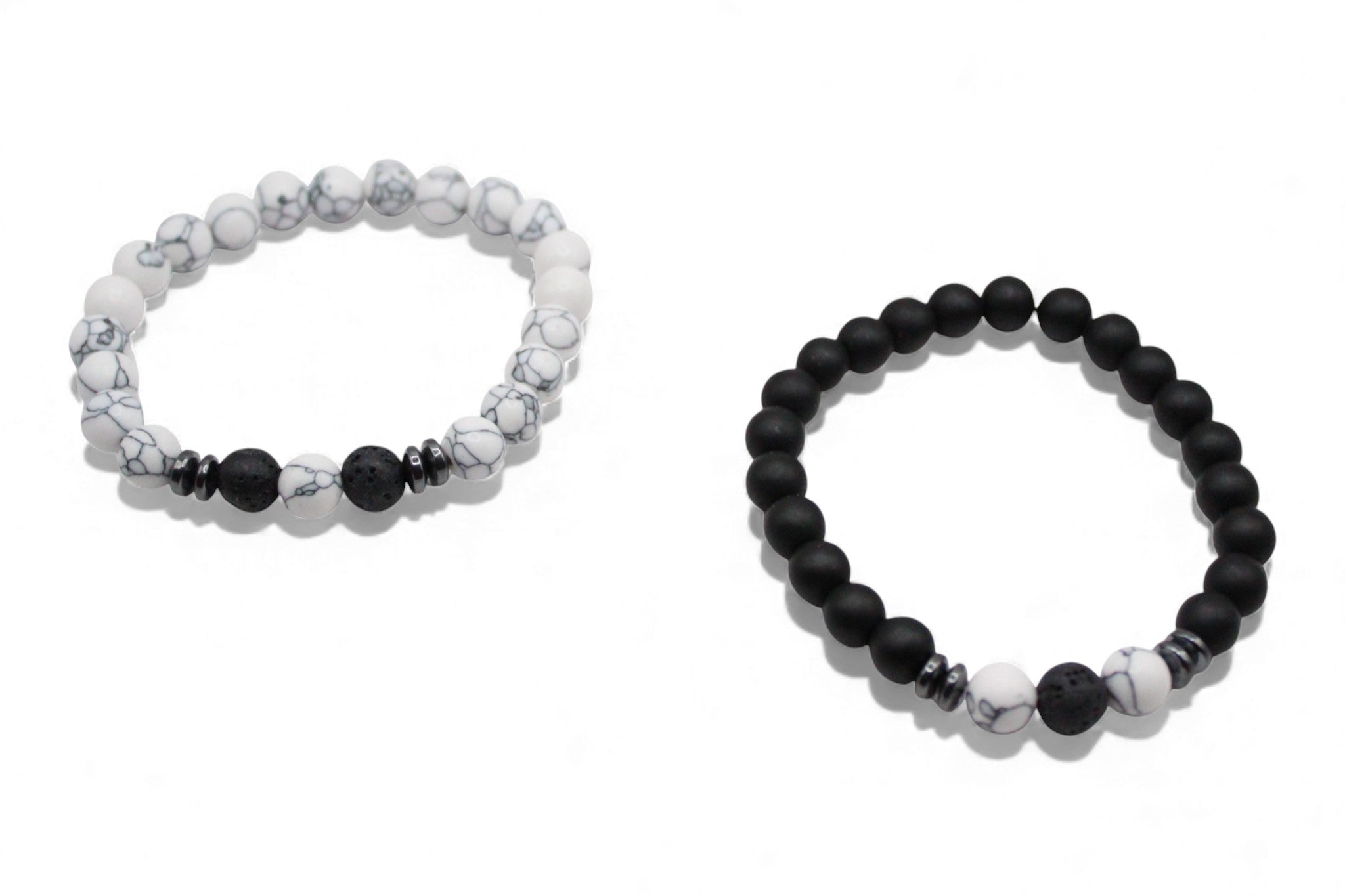 Matchende Duo Armbanden – Black & White Marble met Lava Steen | Koppel- & Vriendschapsarmbanden | Heren & Dames