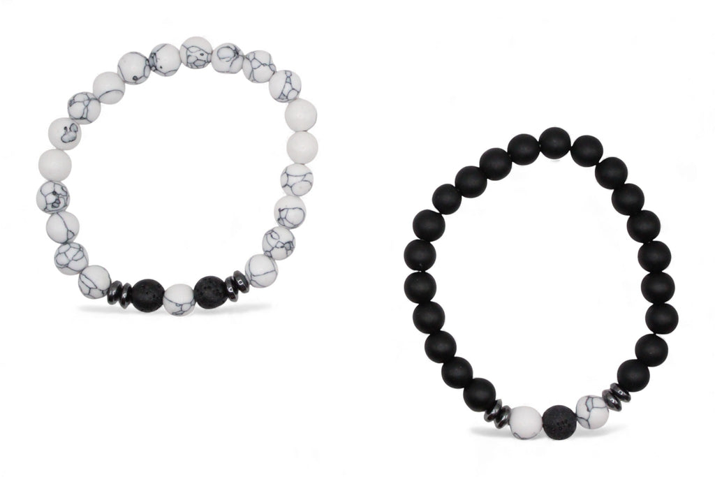 Matchende Duo Armbanden – Black & White Marble met Lava Steen | Koppel- & Vriendschapsarmbanden | Heren & Dames