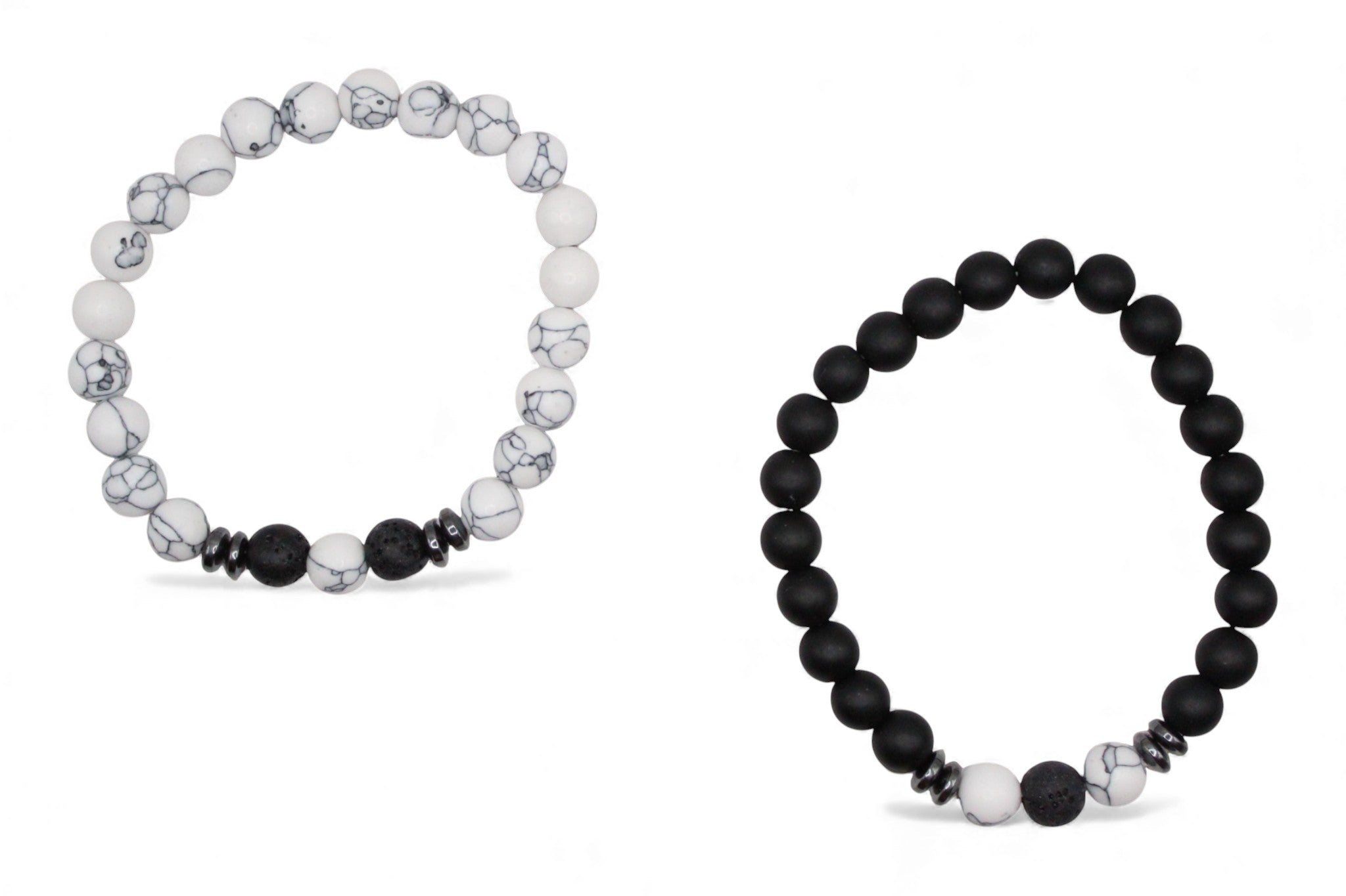 Matchende Duo Armbanden – Black & White Marble met Lava Steen | Koppel- & Vriendschapsarmbanden | Heren & Dames