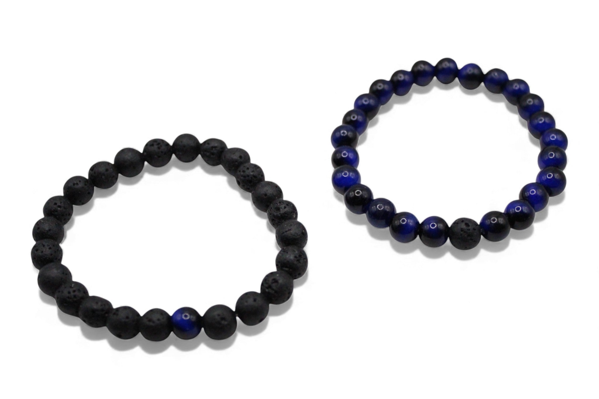 Matchende Duo Armbanden – Lavasteen & Blauwe Kralen | Koppel- & Vriendschapsarmbanden | Unisex Heren & Dames