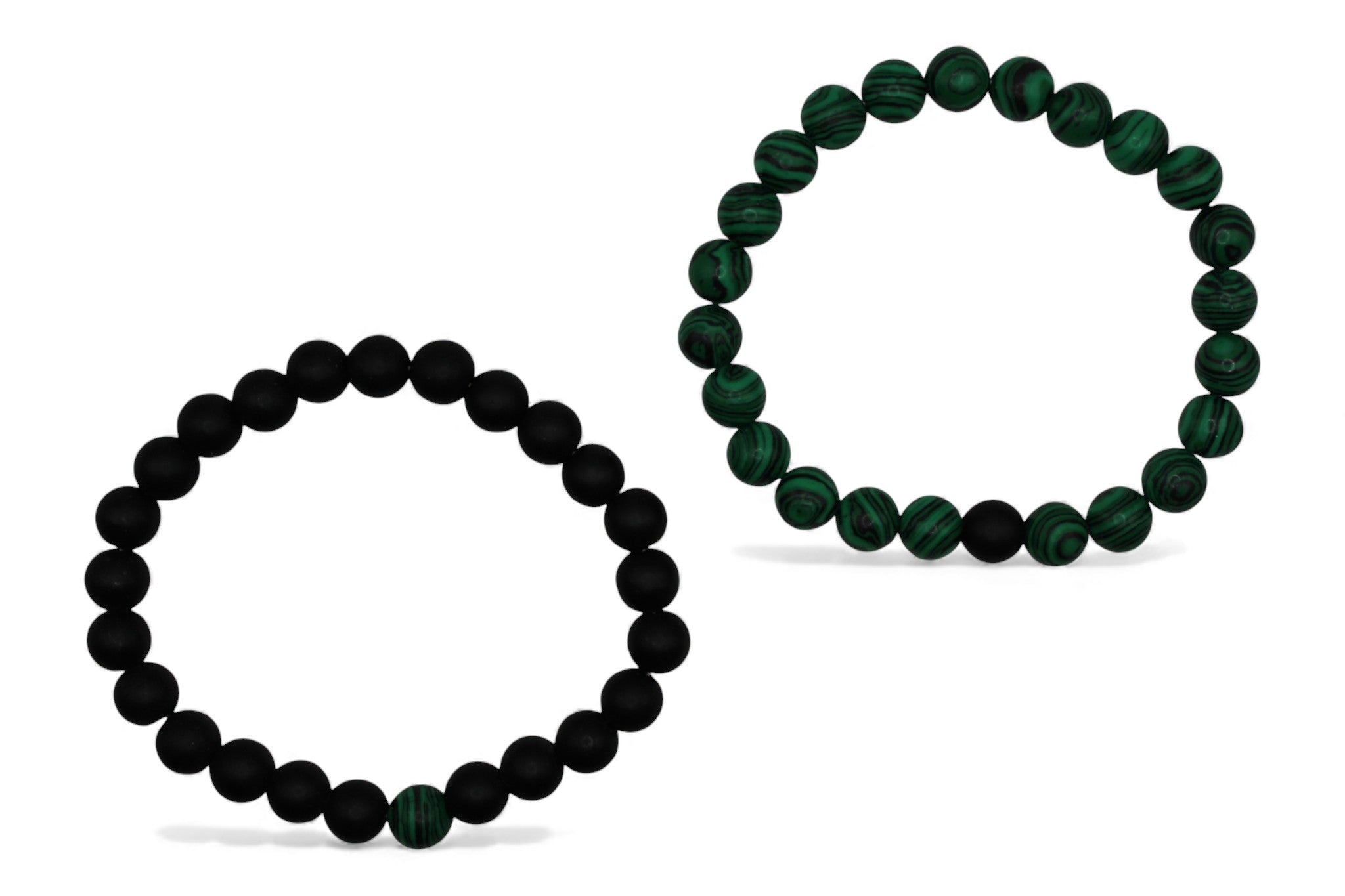 Matchende Duo Armbanden – Matte Zwarte Kralen & Groen Marmer Look | Koppel- & Vriendschapsarmbanden | Unisex Set