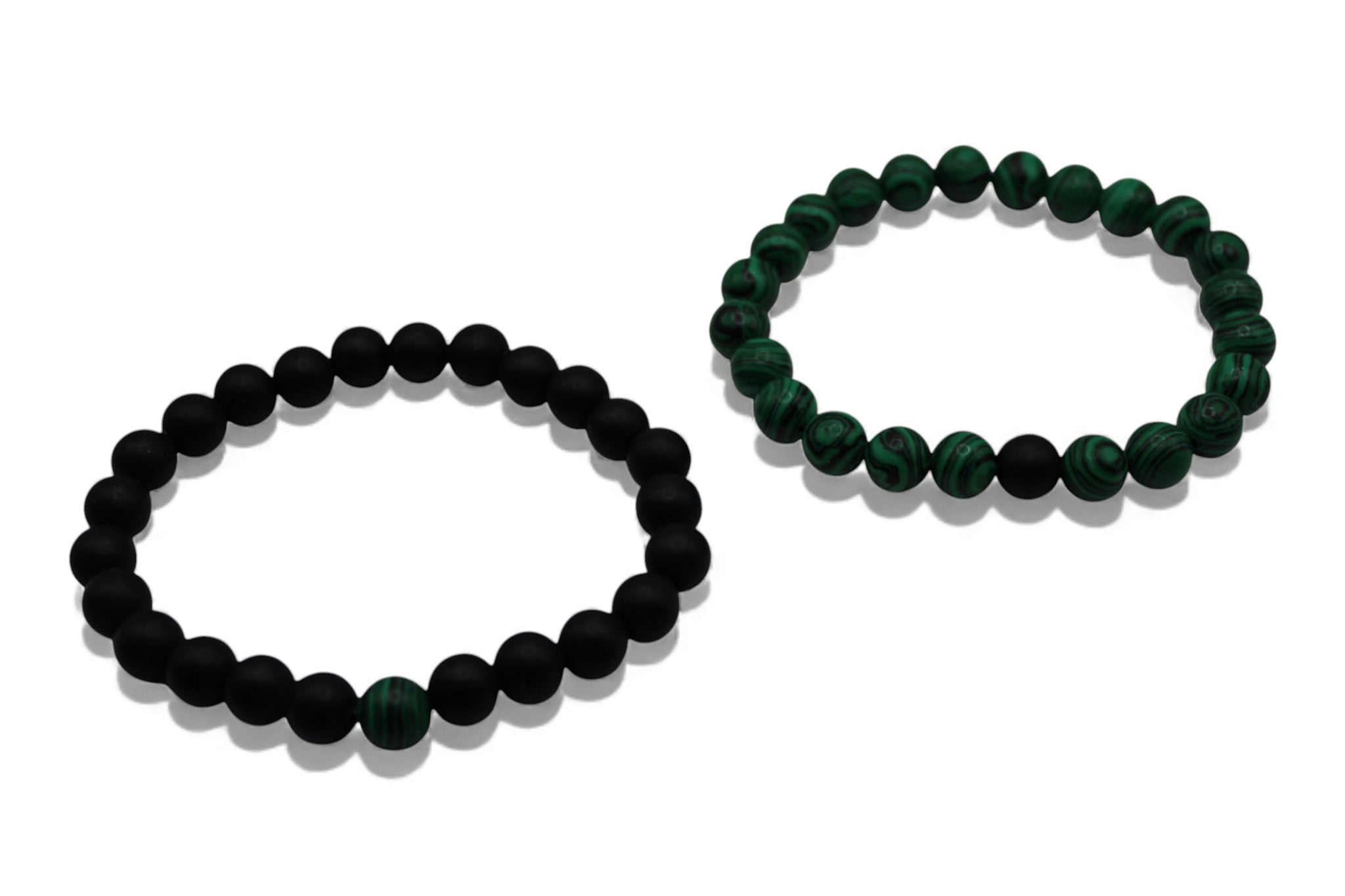 Matchende Duo Armbanden – Matte Zwarte Kralen & Groen Marmer Look | Koppel- & Vriendschapsarmbanden | Unisex Set