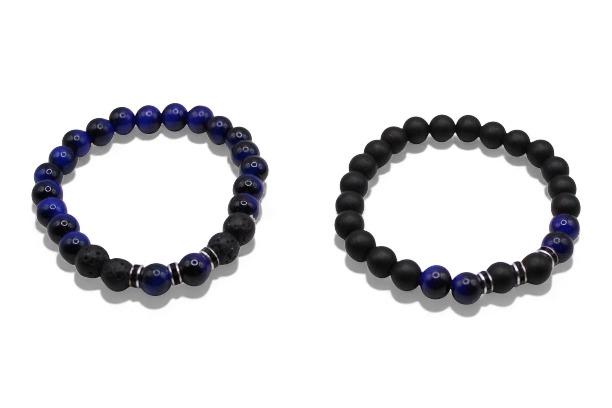 Matchende Duo Armbanden – Lava Steen & Blauw Glans | Koppel- & Vriendschapsarmbanden | Unisex Armband Set