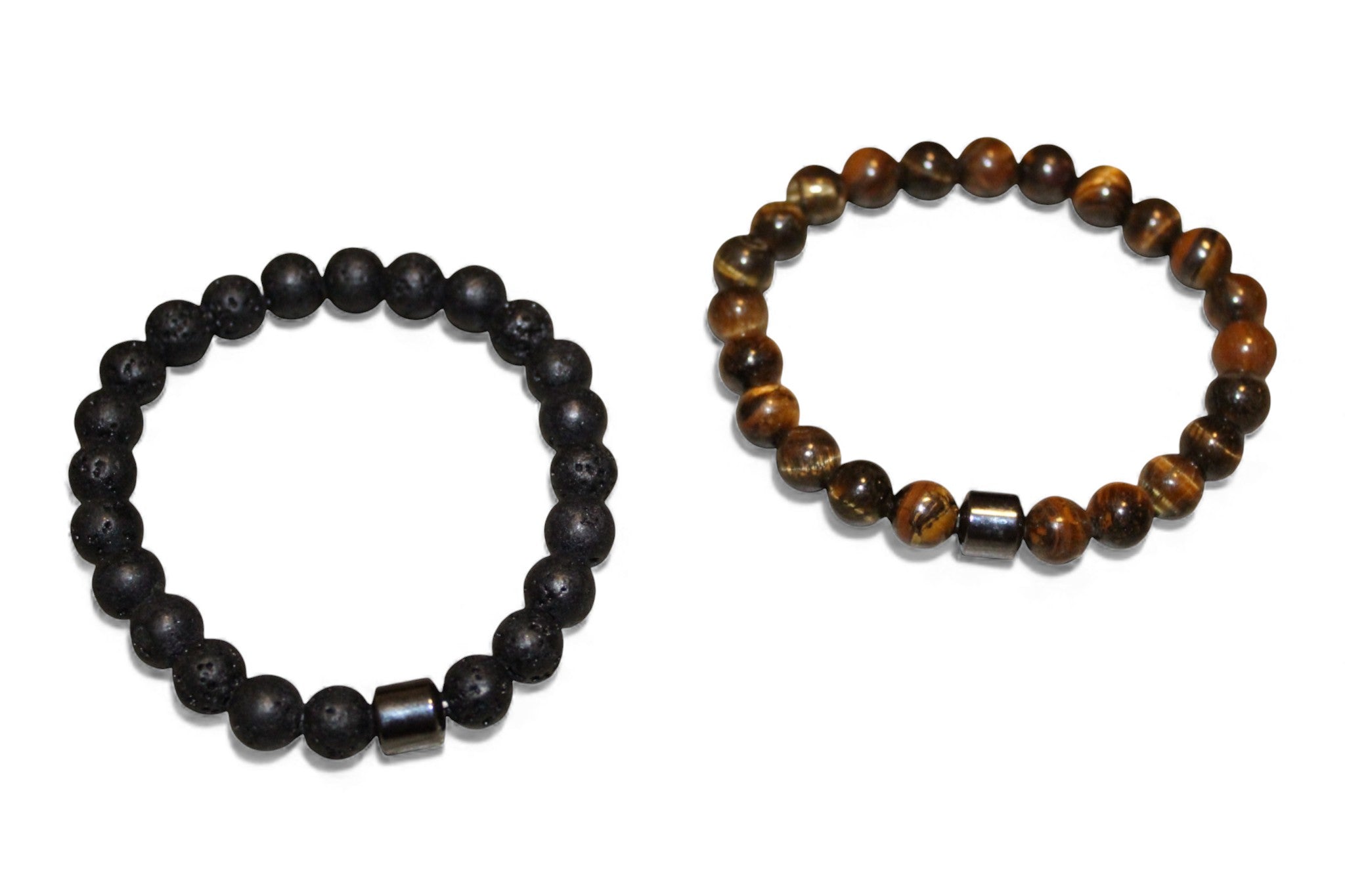 Matchende Duo Armbanden – Lava Steen & Tijgeroog Look | Koppel- & Vriendschapsarmbanden | Unisex Set